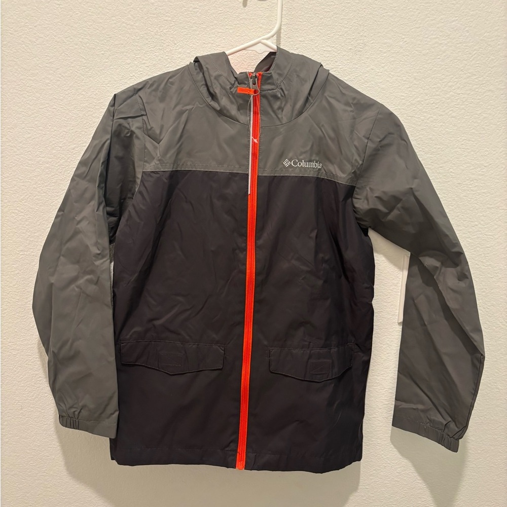 Columbia Black and Gray Rain Jacket with Orange Warm Lining Size Medium